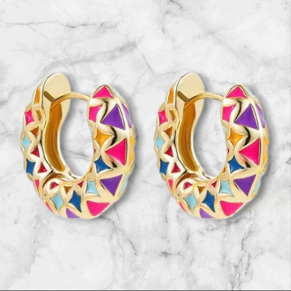 Colorful Geometric Hoop Earrings - Picture 3 of 8